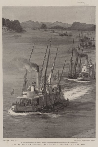 A Dongola elleni előrenyomulás, a Sirdar flottillája a Níluson alkotó: William Lionel Wyllie